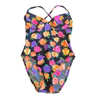 Victoria's Secret vintage 12C Neon Rose Print One Piece Swimsuit 90’s large